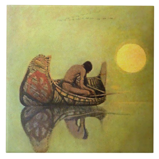 Azulejo De Cerâmica N C Wyeth Western Painting "O Pescador Silencioso" (Frente)