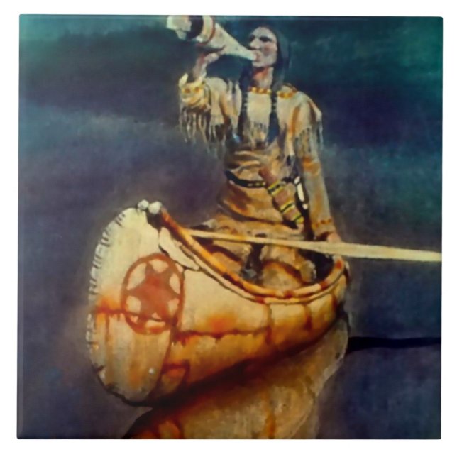 Azulejo De Cerâmica N C Wyeth Western Painting "The Moose Call" (Frente)