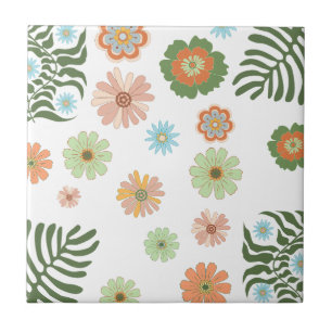 Azulejo De Cerâmica na moda de botânica floral colorido retro boho