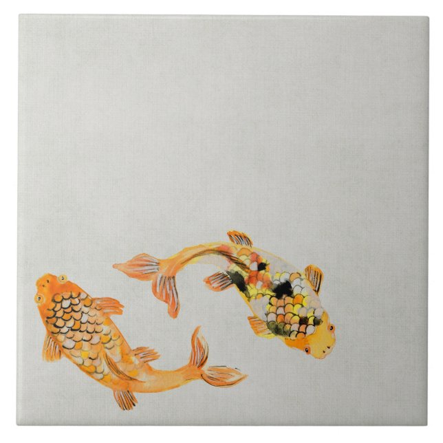 Azulejo De Cerâmica Na moda Dourado Peixe Koi (Frente)