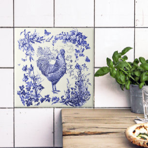 Azulejo De Cerâmica Na moda Elegante Galo Azul Floral do Galo da Vinta