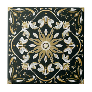 Azulejo De Cerâmica Na moda Floral Moderno Elegante Negro