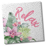 Azulejo De Cerâmica Na moda Floral Watercolor Tropical<br><div class="desc">Um design tropical que abraça a beleza tranquila da natureza misturada com uma aresta lúdica. Uma mistura de folhas tropicais verdes calmantes, incluindo folhas de bananeira, palmas, folhas de monstera e plantas de princesa rosa, ao lado de flores de orquídeas roxas cor-de-roxo e flores de proteína, interligadas com várias outras...</div>