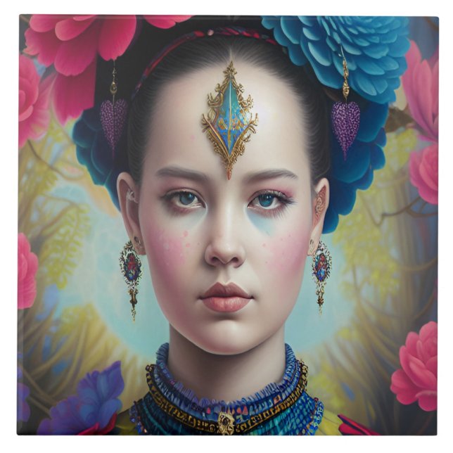 Azulejo De Cerâmica Na moda princesa com roupa de tartan (Frente)