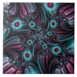 Azulejo De Cerâmica Na Profundidade da Arte Fractal Abstrato Azul Cor-