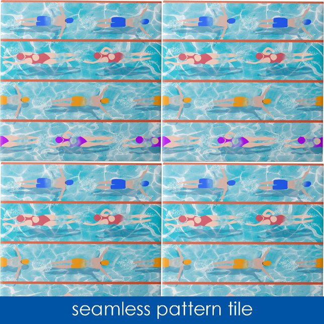 Azulejo De Cerâmica Nadação Laps Equipe de Natação de Água Padrão Sem  (Swimming Laps Water Swim Team Seamless Pattern Ceramic Tile)