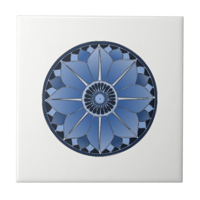 Azulejo De Cerâmica NAMASTE Blue Flower Espiritual Lotus Mandala (Frente)