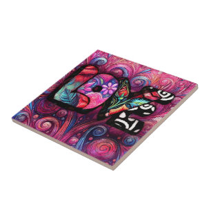Azulejo De Cerâmica Namorados abstrato Love Word Grafite Floral Cor-de