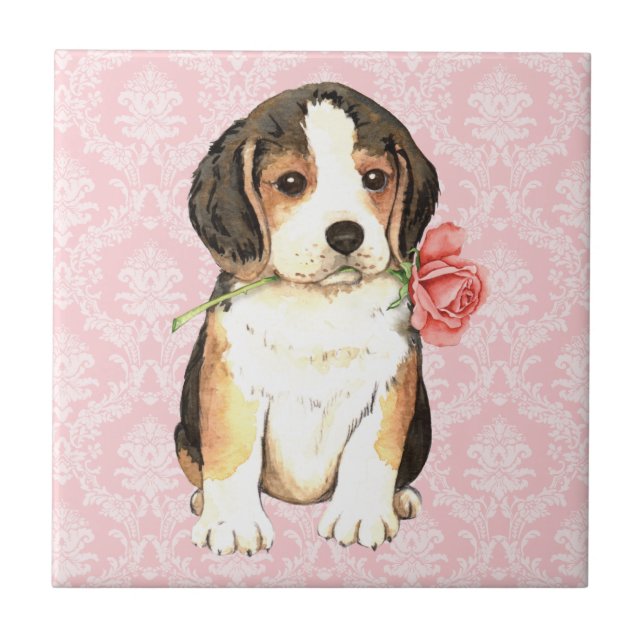 Azulejo De Cerâmica Namorados Rosa Beagle (Frente)