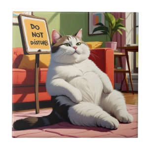 Azulejo De Cerâmica Não Perturbe o Gato Gordo Engraçado 