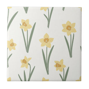Azulejo De Cerâmica Narciso Floral de Primavera em Amarelo e Verde Sua