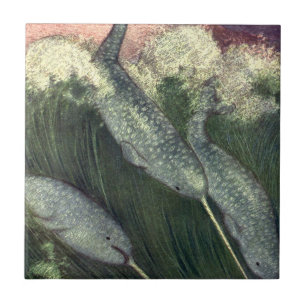 Azulejo De Cerâmica Narvais, Animais Marinhos Vintages Baleias Oceano