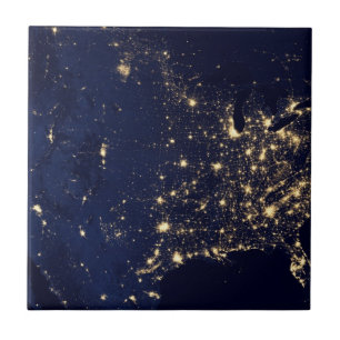 Azulejo De Cerâmica Nasa Luzes do Espaço EUA