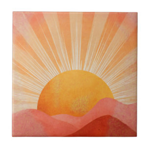 Azulejo De Cerâmica Nascer do sol Boho Rosa e Laranja