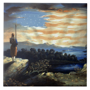 Azulejo De Cerâmica Nascer do Sol Celestial da Bandeira Americana no C