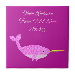 Azulejo De Cerâmica Nascimento bonito e personalizado da Menina Rosa