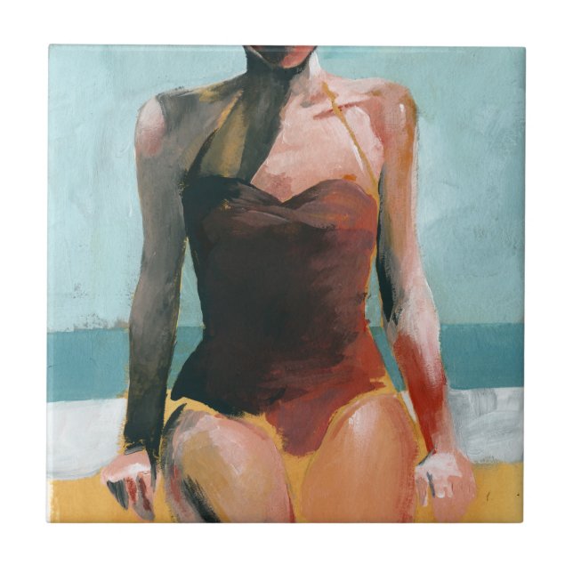 Azulejo De Cerâmica Natação de vindima - maiô vermelho (Frente)