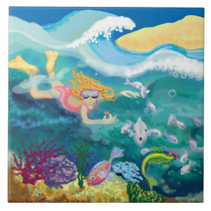 Azulejo De Cerâmica natação tropical do feriado