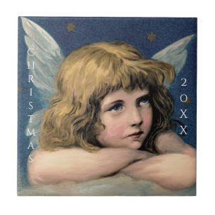 Azulejo De Cerâmica Natais vintages Angel Child White Wings Indigo