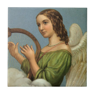 Azulejo De Cerâmica Natais vintages, Anjo Vitoriano com Harp Musical