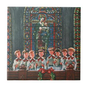 Azulejo De Cerâmica natais vintages Crianças Cantando Coro na Igreja
