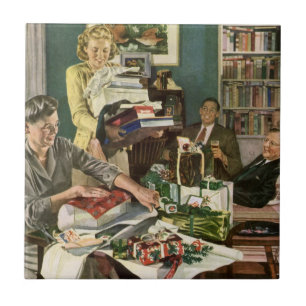 Azulejo De Cerâmica Natais vintages, Feliz Presente de Embalagem Famil