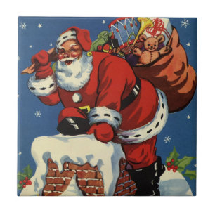 Azulejo De Cerâmica Natais vintages, Papai Noel Abaixo Chimney com Bri