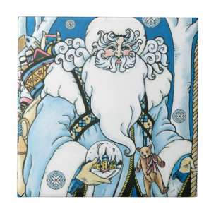 Azulejo De Cerâmica natais vintages, Papai Noel Azul com neve