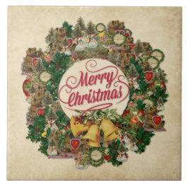 Azulejo De Cerâmica Natais vintages Wreath (Feliz Natal)