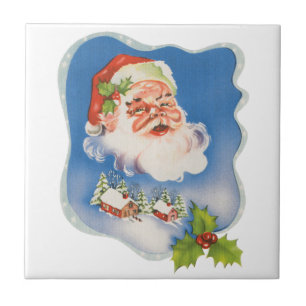 Azulejo De Cerâmica Natal Antigo, Alegre Papai Noel Retrô