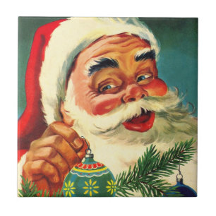 Azulejo De Cerâmica Natal Antigo, Alegre Papai Noel Retro dos Anos 50