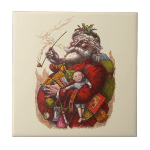 Azulejo De Cerâmica Natal Antigo, Brinquedos de Cachimbo do Papai Noel