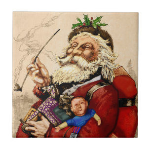Azulejo De Cerâmica Natal Antigo, Brinquedos de Cachimbo do Papai Noel
