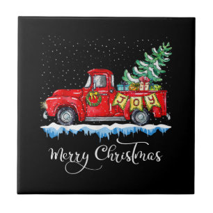 Azulejo De Cerâmica Natal Antigo Caminhão Vermelho Merry Christmas Vin