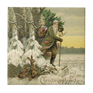 Azulejo De Cerâmica Natal Antigo do Papai Noel Vitoriano Feriado
