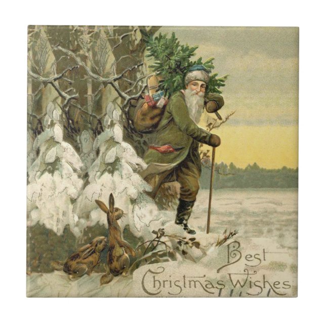 Azulejo De Cerâmica Natal Antigo do Papai Noel Vitoriano Feriado (Frente)