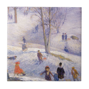 Azulejo De Cerâmica Natal Antigo, Esquiando, Glackens Central Park