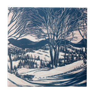 Azulejo De Cerâmica Natal Antigo, Paisagem de Montanha de Neve de Inve