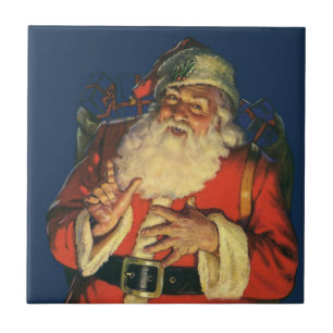 Azulejo De Cerâmica Natal Antigo, Papai Noel Alegre com Brinquedos