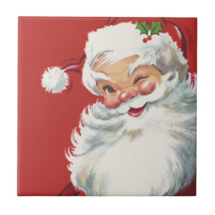 Azulejo De Cerâmica Natal Antigo, Papai Noel Alegre Piscando