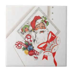 Azulejo De Cerâmica Natal Antigo, Papai Noel com Bengalas de Natal