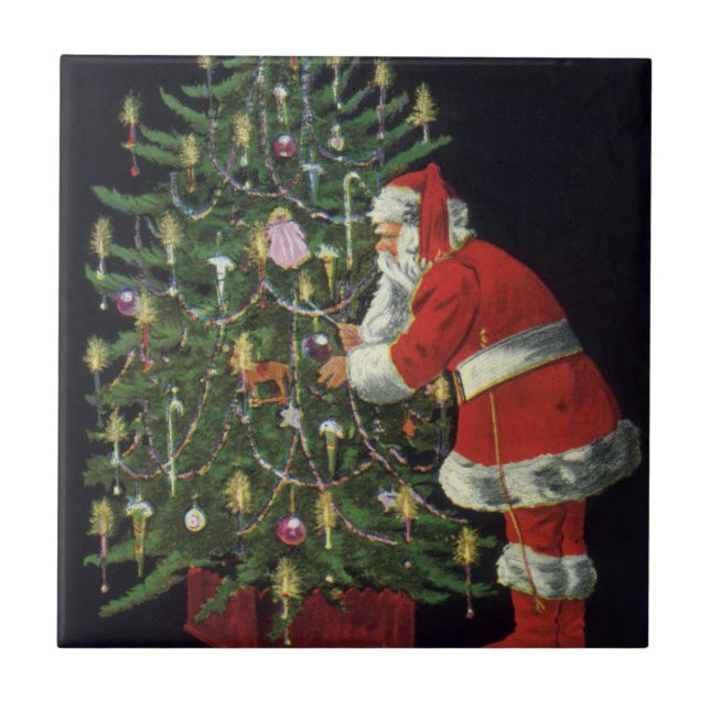 Azulejo De Cerâmica Natal Antigo, Papai Noel com Presentes (Frente)