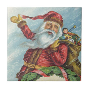 Azulejo De Cerâmica Natal Antigo, Papai Noel Vitoriano em Grinalda