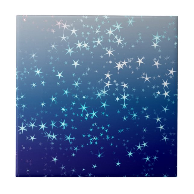 Azulejo De Cerâmica Natal brilha estrelas céu azul (Frente)