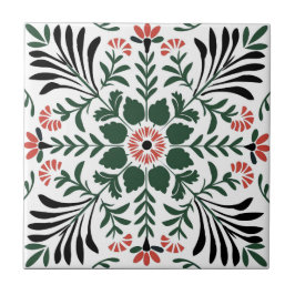 Azulejo De Cerâmica Natal de Arte do Folheto Verde e Vermelho