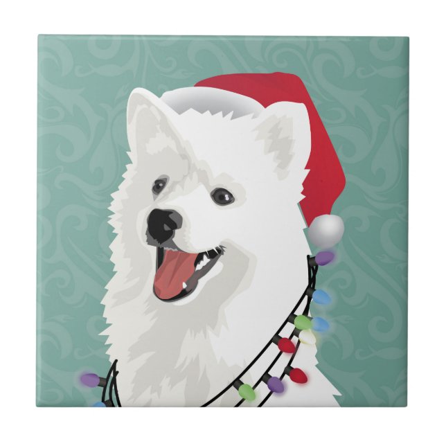 Azulejo De Cerâmica Natal de Cachorro Cachorro Cachorro Samoyed Eskimo (Frente)