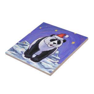 Azulejo De Cerâmica Natal do urso de panda