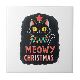 Azulejo De Cerâmica Natal Felino Meowy Gato Natal Fofo Gatinho Gatos P