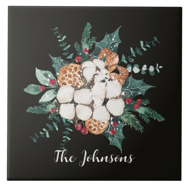 Azulejo De Cerâmica Natal Floral Greenery (Frente)