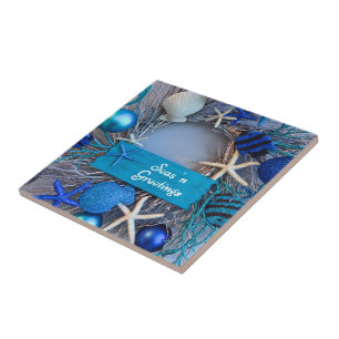 Azulejo De Cerâmica Natal litoral tropical do feriado do Seashell